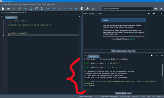 Output console panel